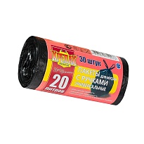 Мешки для мусора 20 л, с ручками, черные, в рулоне 30 шт., ПНД, 10 мкм, 550х440 мм, Крепак, 4607075710276 в Обнинске