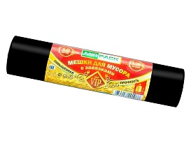 Мешки для мусора 120 л, с завязками, черные, в рулоне 10 шт., ПНД, 15 мкм, 800х750 мм, VIP, Z12010black в Обнинске