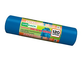 Мешки для мусора 120 л, синие, в рулоне 10 шт., ПНД, 14 мкм, 1100х700 мм, EXTRA, ex1201802 в Обнинске