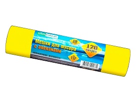 Мешки для мусора 120 л, с завязками, желтые, в рулоне 10 шт., ПНД, 15 мкм, 800х750 мм, VIP, Z12010yel в Обнинске