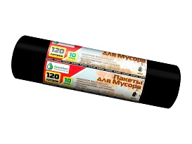 Мешки для мусора 120 л, черные, в рулоне 10 шт., ПНД, 12 мкм, 1100х700 мм, MIRPACK Classik, 1201011 в Обнинске