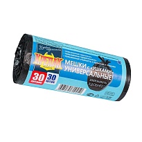 Мешки для мусора 30 л, с ушками, черные, в рулоне 30 шт., ПНД, 9 мкм, 600х500 мм, Крепак, 4607075710450 в Обнинске