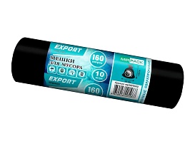 Мешки для мусора 160 л, ароматизированные, черные, в рулоне 10 шт., ПВД, 80 мкм, 1100х930 мм, EXPORT, exp16010142 в Обнинске