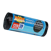 Мешки для мусора 120 л, с ушками, черные, в рулоне 20 шт., ПНД, 15 мкм, 1100х700 мм, Крепак, 4607075710368 в Обнинске