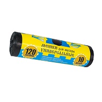 Мешки для мусора 120 л, с ушками, черные, в рулоне 10 шт., ПНД, 13 мкм, 1050х680 мм, Крепакоф, 4607075710252 в Обнинске