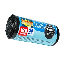 Мешки для мусора 180 л, с ушками, черные, в рулоне 30 шт., ПНД, 20 мкм, 1150х800 мм, Крепак, 4607075710399 в Обнинске