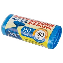 Мешки для мусора 20 л, синие, в рулоне 30 шт., ПНД, 8 мкм, 500х450 мм, LAIMA, 607682 в Обнинске