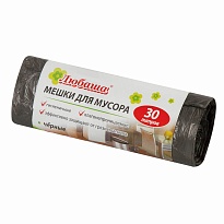 Мешки для мусора 30 л, черные, в рулоне 20 шт., ПНД, 5 мкм, 550х470 мм, Любаша эконом, 605329 в Обнинске