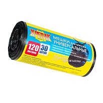 Мешки для мусора 120 л, черные, в рулоне 30 шт., ПНД, 15 мкм, 1100х700 мм, Крепак, 4607075710122 в Обнинске