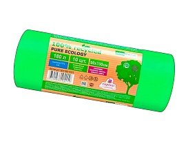 Мешки для мусора 180 л, ароматизированные, биоразлагаемые, зеленые, в рулоне 10 шт., ПВД, 40 мкм, 1300х930 мм, PURE ECOLOGY, bio1801081 в Обнинске