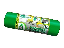 Мешки для мусора 300 л, зеленые, в рулоне 10 шт., ПВД 70 мкм, 1400х1000 мм, PREMIUM+, 300101601 в Обнинске