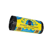 Мешки для мусора 30 л, с ушками, черные, в рулоне 30 шт., ПНД, 8 мкм, 580х460 мм, Крепакоф, 4607075710412 в Обнинске Мешки для мусора 30 л, с ушками, черные, в рулоне 30 шт., ПНД, 8 мкм, 580х460 мм, Крепакоф, 4607075710412 в Обнинске