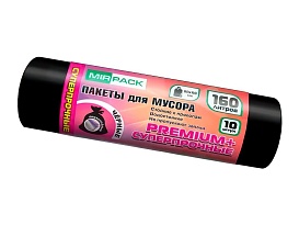 Мешки для мусора 160 л, ароматизированные, черные, в рулоне 10 шт., ПВД, 35 мкм, 1100х930 мм, PREMIUM+, 16010530 в Обнинске